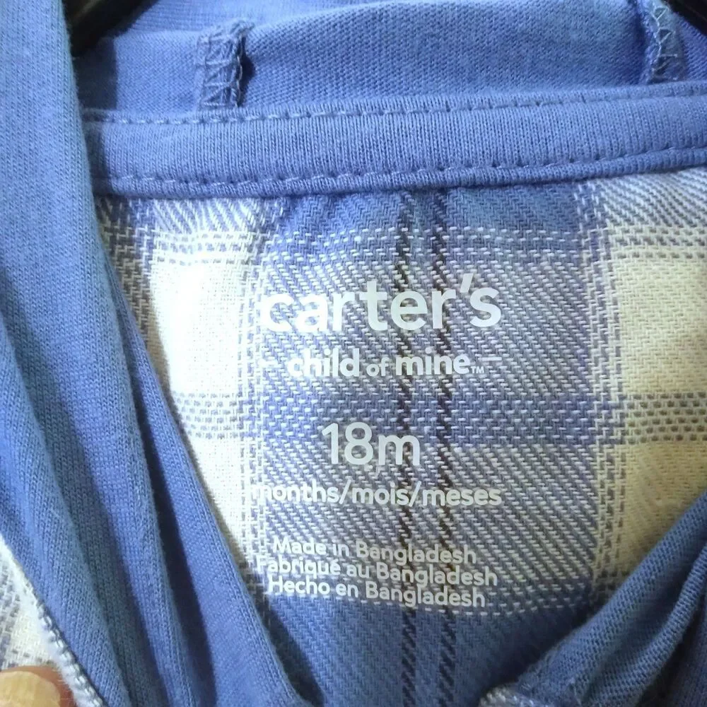 Carters Plaid Flannel Outfit Hooded Sweat Pants Blue Outdoors Play Fall Festival